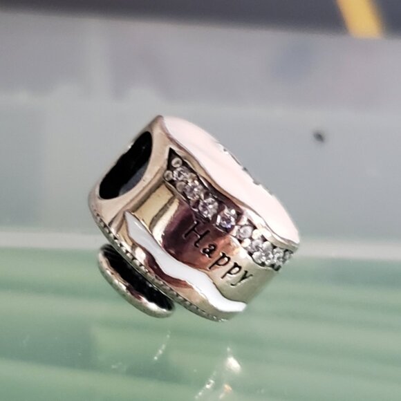 Retired Sterling Silver Happy Birthday Cake with Mixed Enamel and Clear Zirconia - Picture 3 of 8